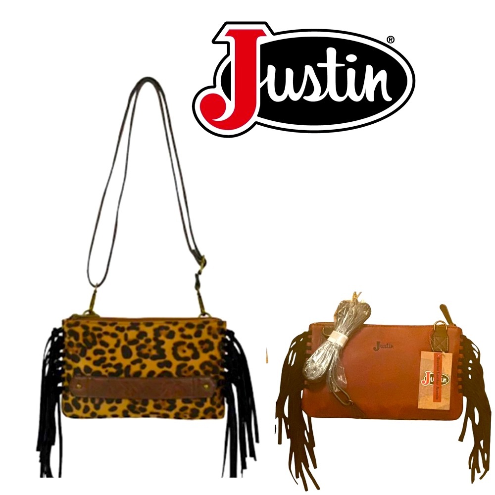 NWT - Justin Clutch W/Crossbody Strap Cheetah/Maroon